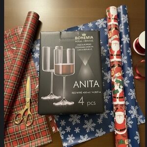 Bohemia Royal Crystal Anita Red Wine European Crystal. 4 Glasses 400ml 14.08oz